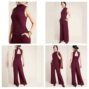 Anthropologie EVA FRANCO Charley Mock Neck Sleeveless Jumpsuit Wine Size XS